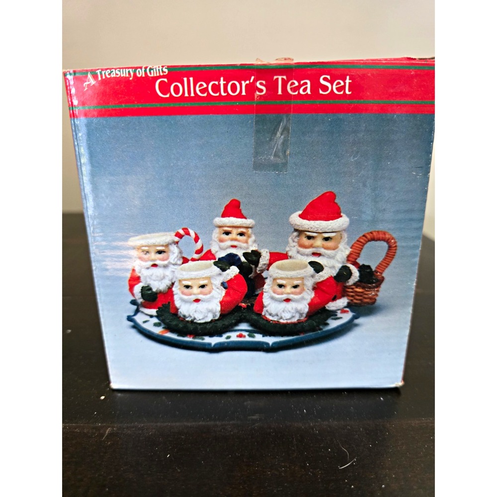 Artmark Collector's Tea Set Santa Claus 1996 Ceramic 4oz w/ Tray MPN 85794